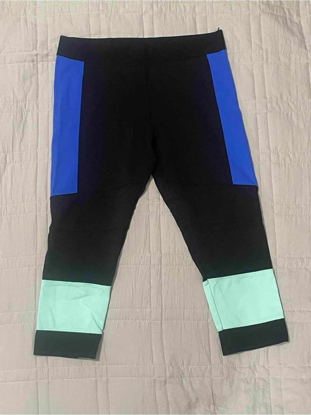 Cynthia Rowley Black Leggings with Blue Panels & Mint Cuffs